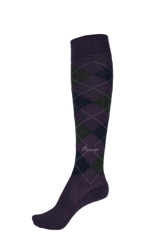 Pikeur Knee Socks with Check pattern - Grape/Navy/Pine green/Titainium - Divine Equestrian