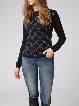 PS OF SWEDEN AW21 LINNEA MERINO WOOL SWEATER - NAVY - Divine Equestrian