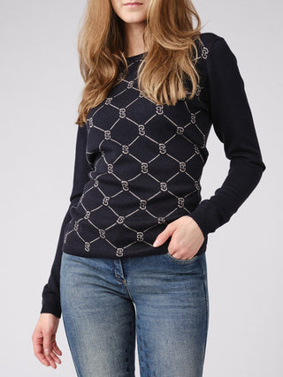 PS OF SWEDEN AW21 LINNEA MERINO WOOL SWEATER - NAVY - Divine Equestrian