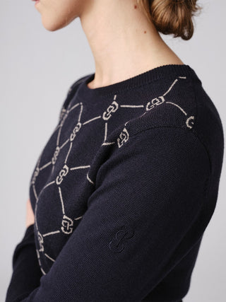 PS OF SWEDEN AW21 LINNEA MERINO WOOL SWEATER - NAVY - Divine Equestrian